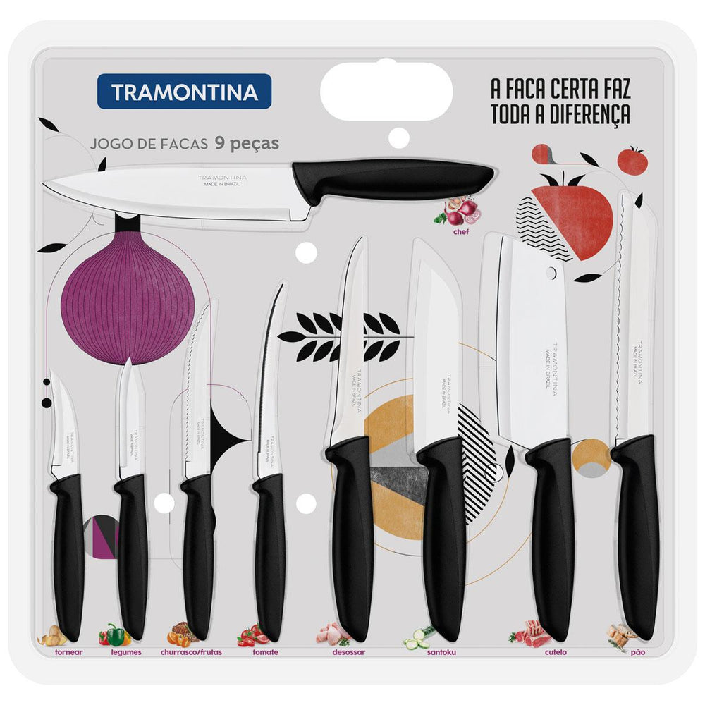 Kit Panela de Pressão 4,5L Grafite + 1 Faqueiro 30pç + 1 Conjunto Facas 9pç - Tramontina
