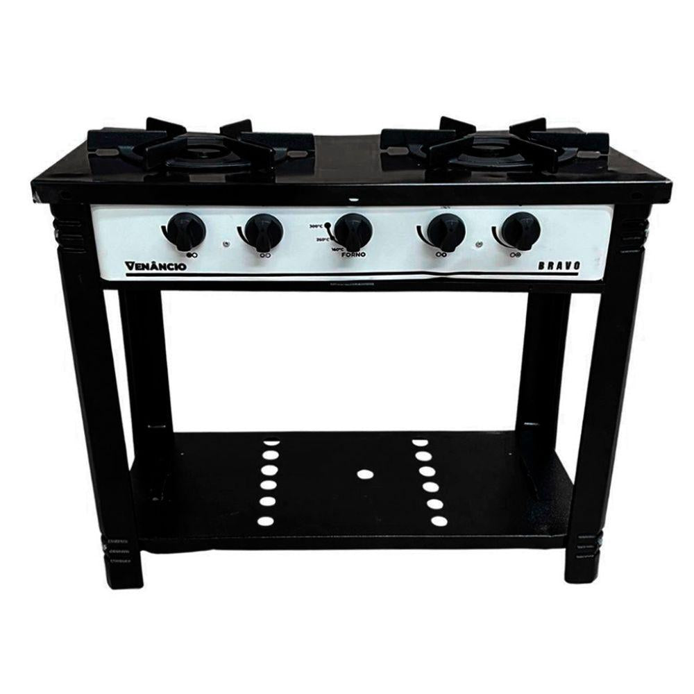 SEMINOVO - Fogão Industrial 2 Bocas Duplas a Gás Branco com Forno Azul Bravo BR2BF – Venâncio
