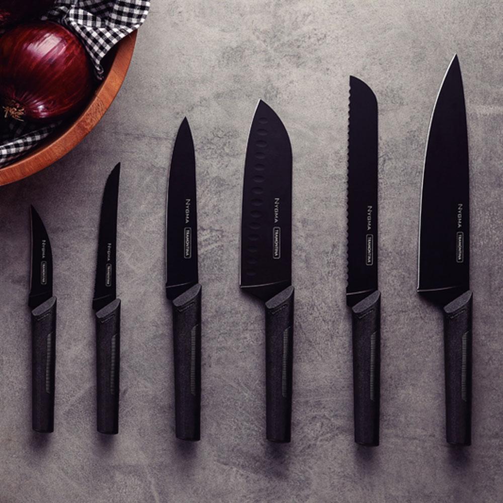 Jogo de Facas Nygma Lâminas em Aço Inox Texturizados Preto 6 Peças - Tramontina