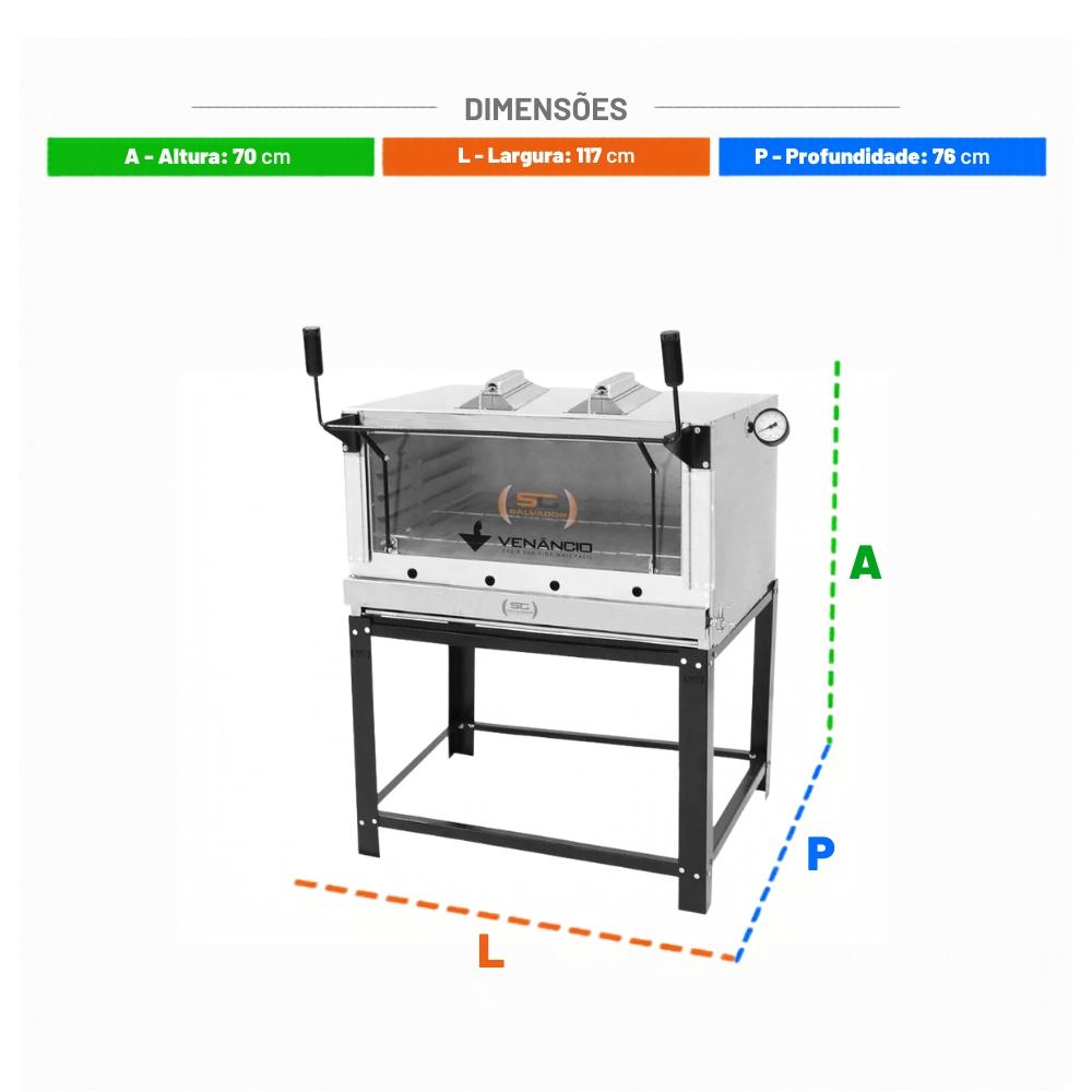 Forno Gás Industrial Infra Refratária Roma Inox 90 Firiv90 + 1 Grade Extra + pá Pizza - Venâncio