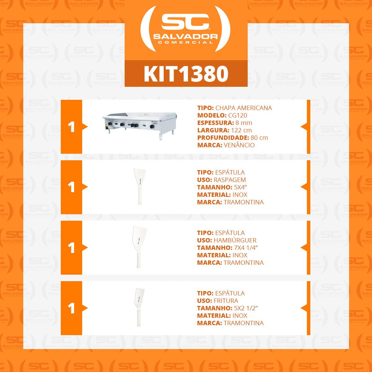 Chapa Americana Profissional 120cm a Gás 8mm Lisa Inox Cg120 e Conjunto de Espátulas - Venâncio