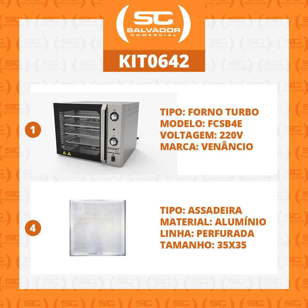 KIT - Forno Turbo Convector Smart Basic Inox FCSB4E 220v + 4 Assadeiras - Venâncio