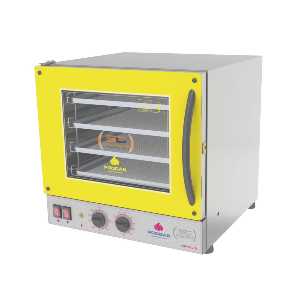 Kit - Forno Turbo Prp-004 127v Amarelo + Bancada Mes-004 + 8 Assadeiras - Progás