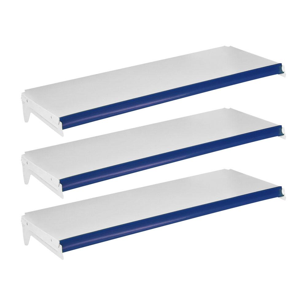 Kit - 3 Bandejas Prateleiras 30x91 para Gôndolas New Plus com Porta Etiqueta Azul - SA Gôndolas