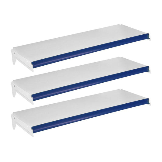 Kit - 3 Bandejas Prateleiras 30x91 para Gôndolas New Plus com Porta Etiqueta Azul - SA Gôndolas