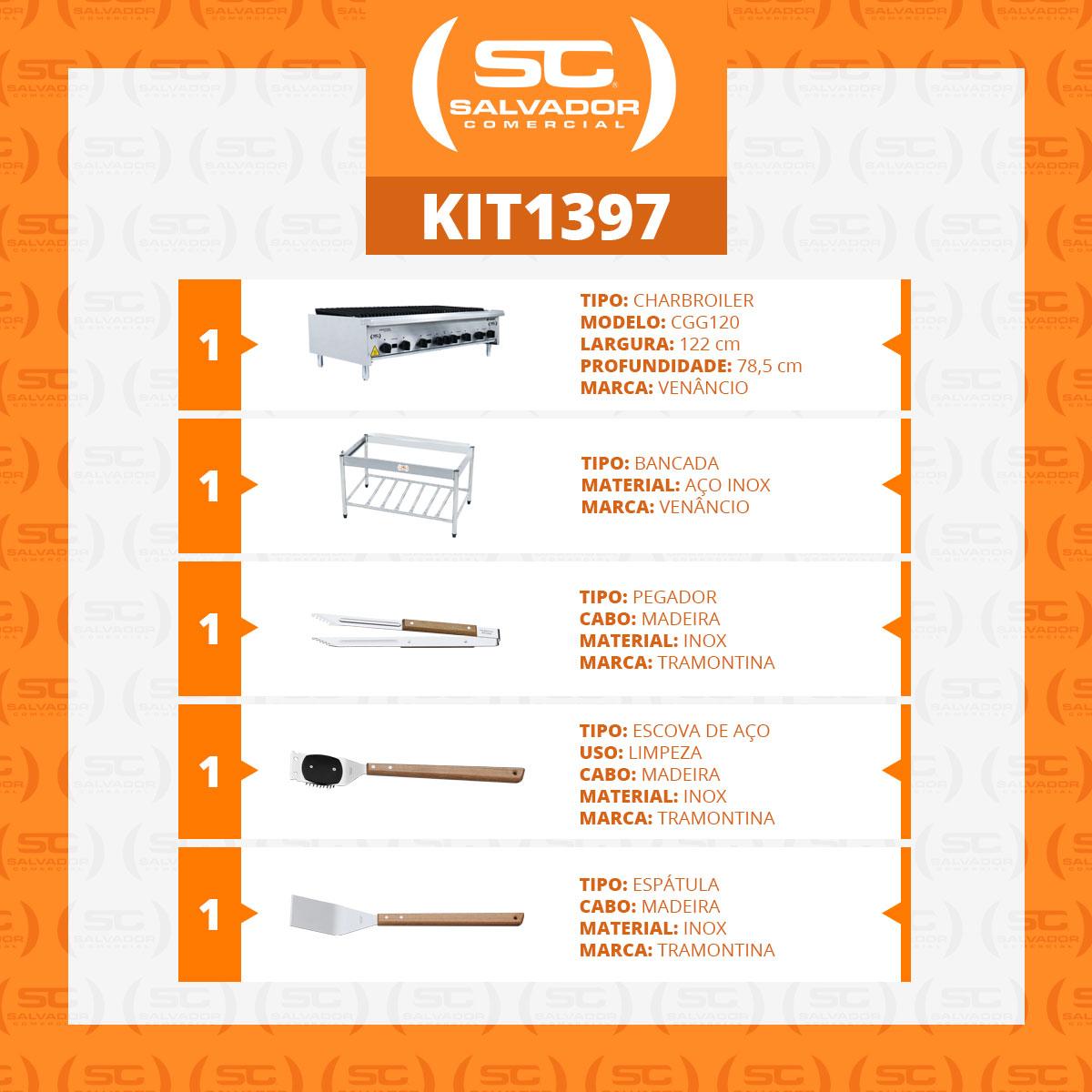 Chapa Char broiler Profissional Grill 120cm Gás Inox Com Pé Cggp120 e Utensílios - Venâncio