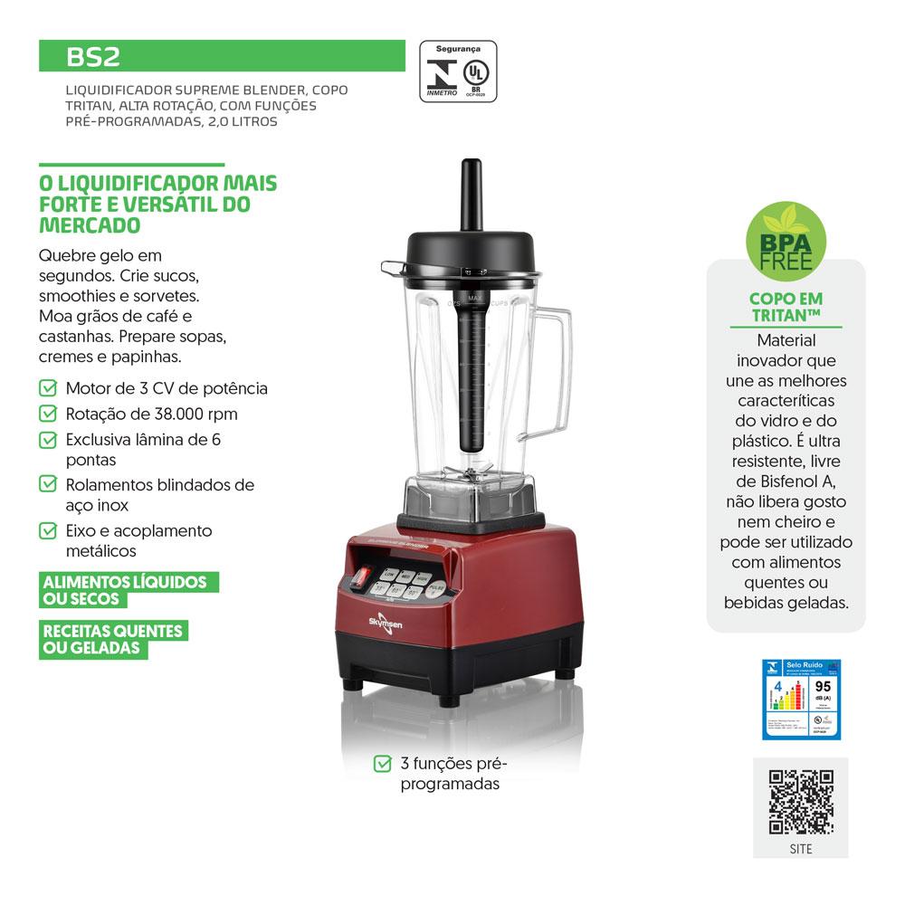 Liquidificador Blender Supreme Alta Rotação Com Funções 2 Litros Vermelho BS2 220V - Skymsen