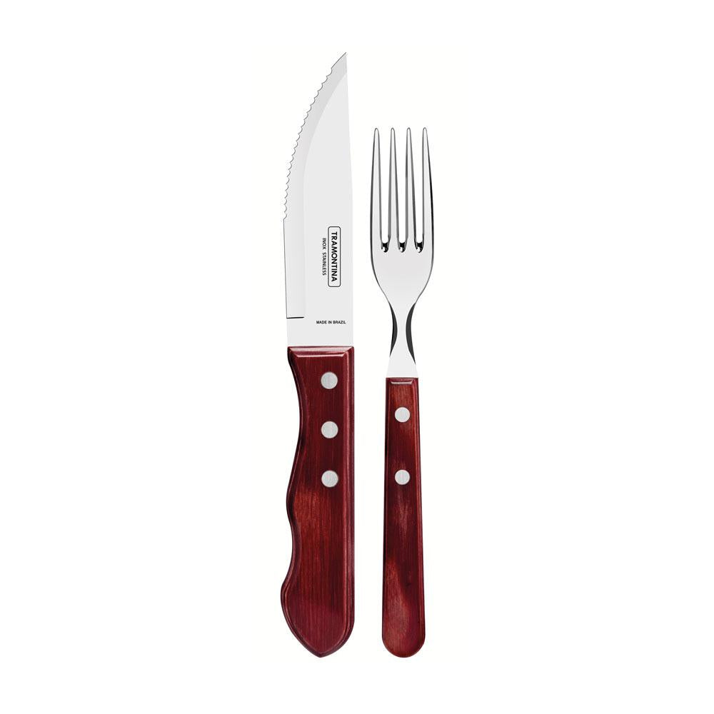 Jogo de Talheres Para Churrasco Jumbo Em Aço Inox Com Cabo Vermelho Polywood 12 Peças - Tramontina 21199796