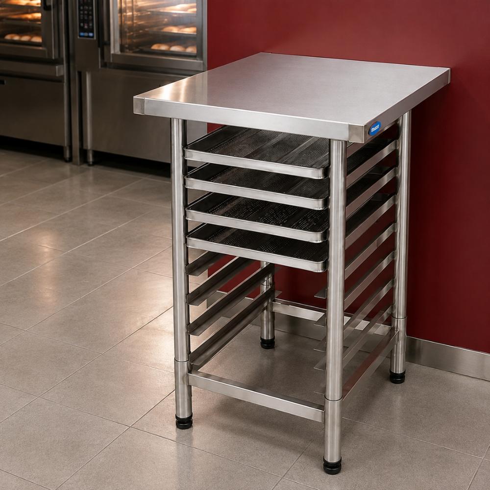 Mesa Bancada Total Inox 430 8 Níveis Prp-004 Progás + 4 Assadeiras Pão Francês 4 Ondas 35x35 - Imeca
