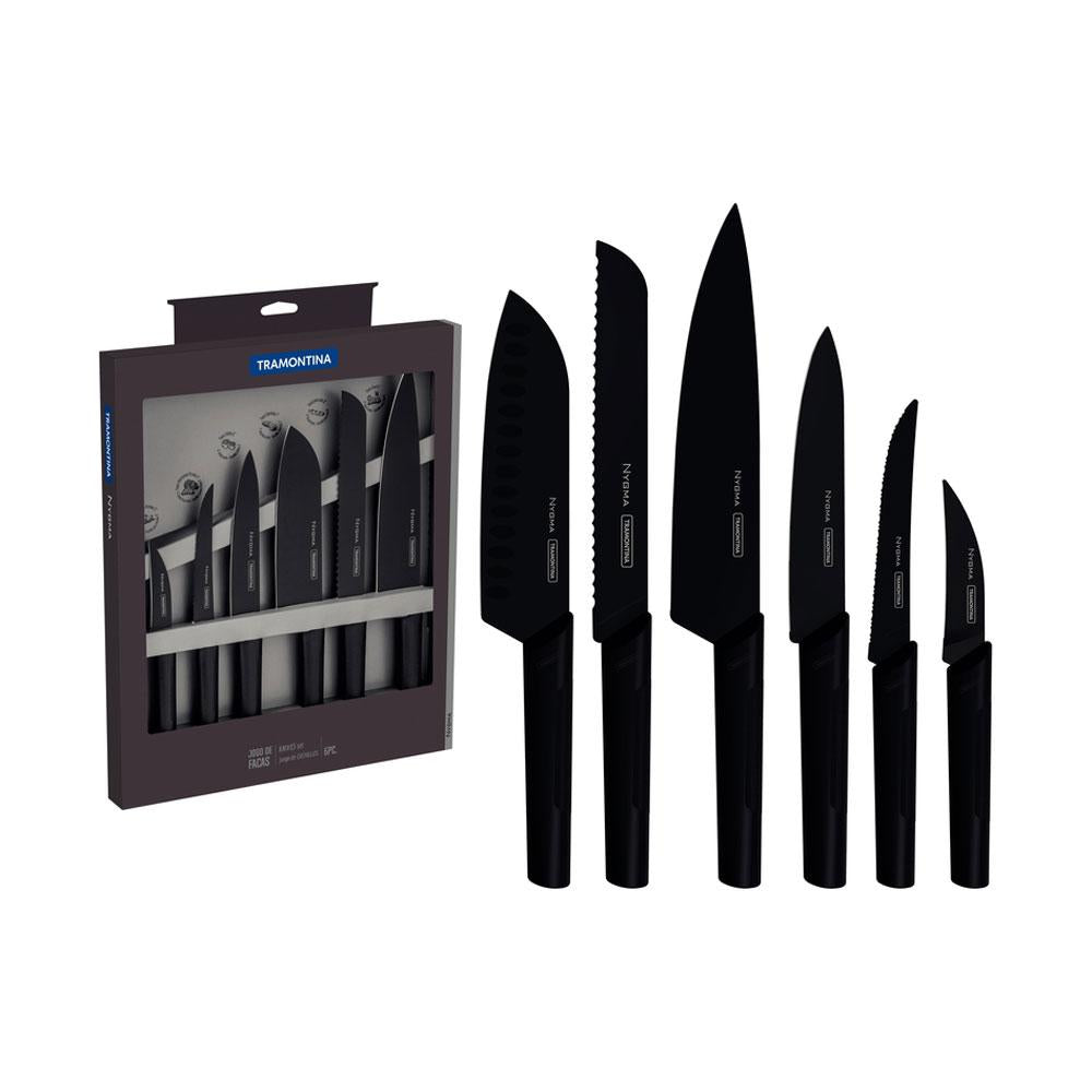 Kit - Faqueiro Premium 3 Pecas + 1 Jogo de Facas Nygma Texturizadas 6 Pecas - Tramontina