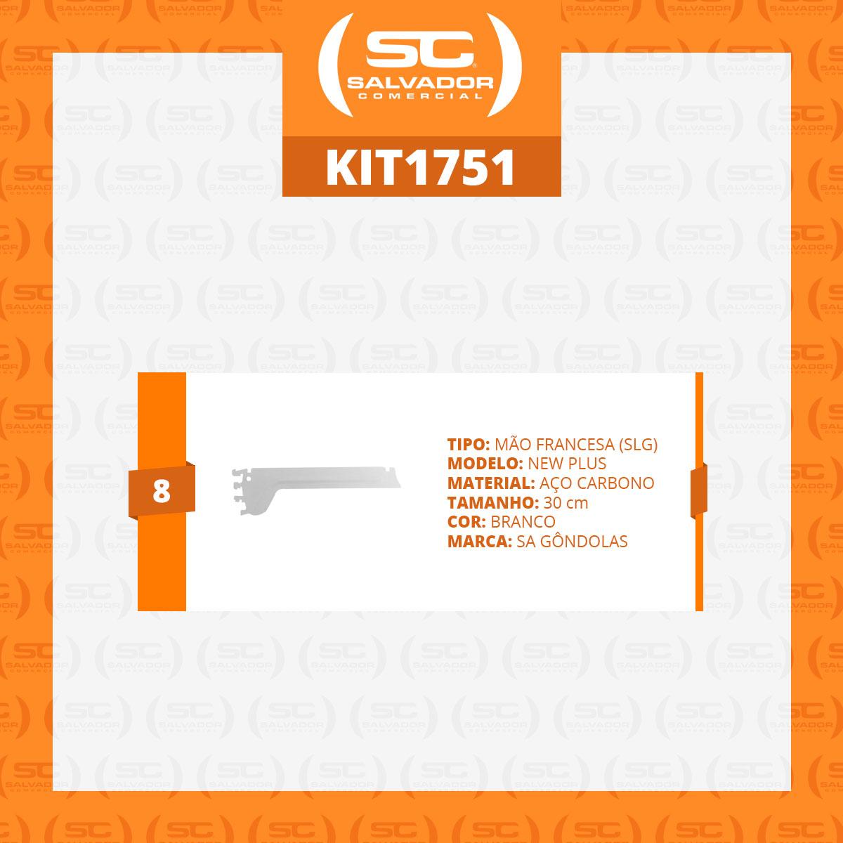 Kit 8 Mãos Francesas Apoio Para Bandeja 30cm SLG Gôndolas New Plus - SA Gôndolas
