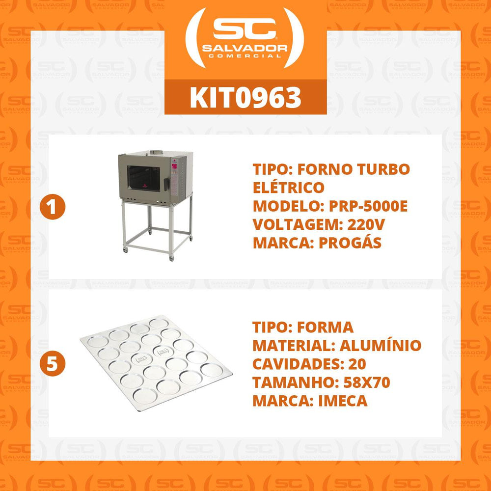 Kit Forno Turbo Elétrico 5 Níveis PRP-5000E 220V + 5 Assadeiras AFH20 Cav. Alu. 58x70