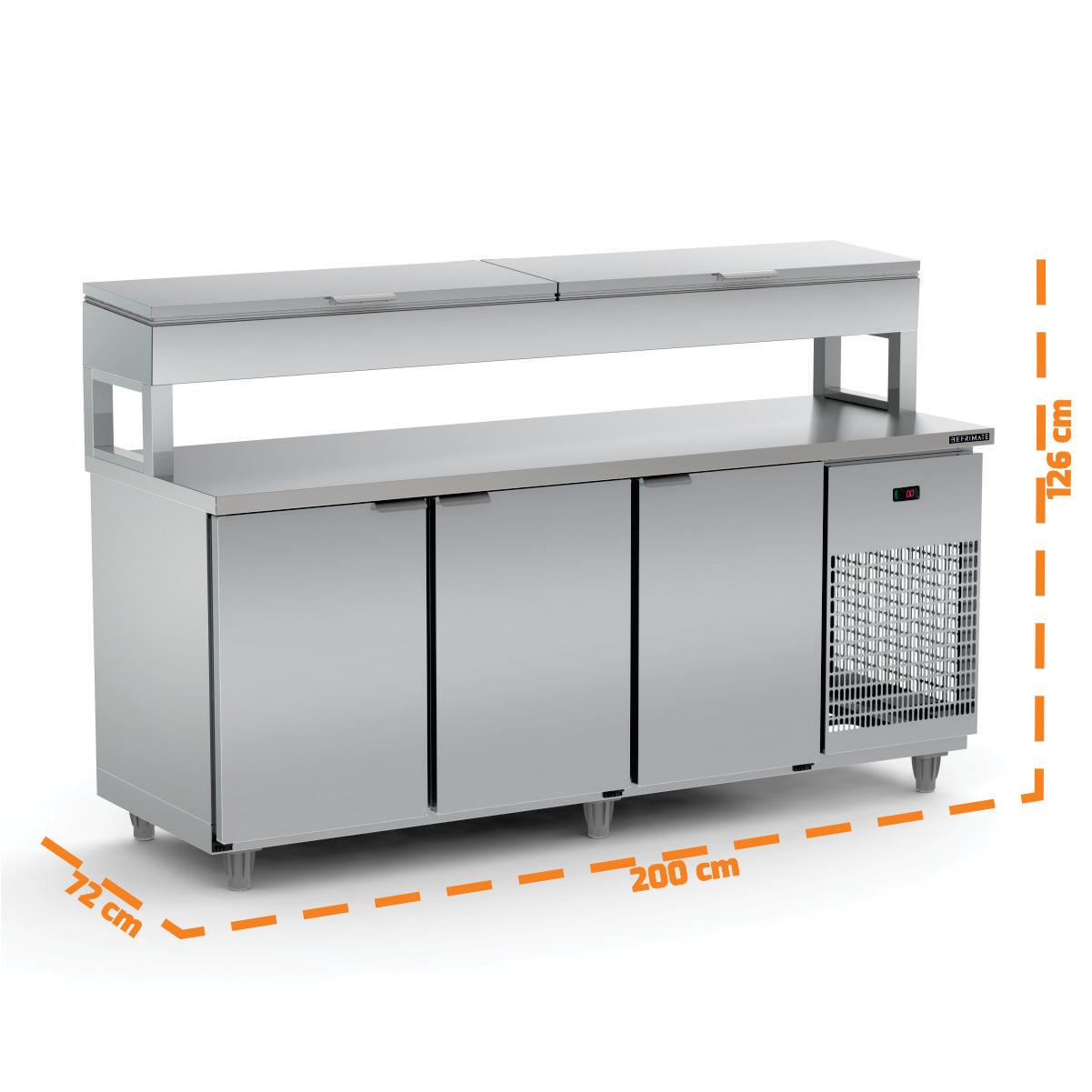 Balcão de Serviço Refrigerado Condimentador Para Cozinha Industrial 2,00m Bsrc 2000 220v - Refrimate