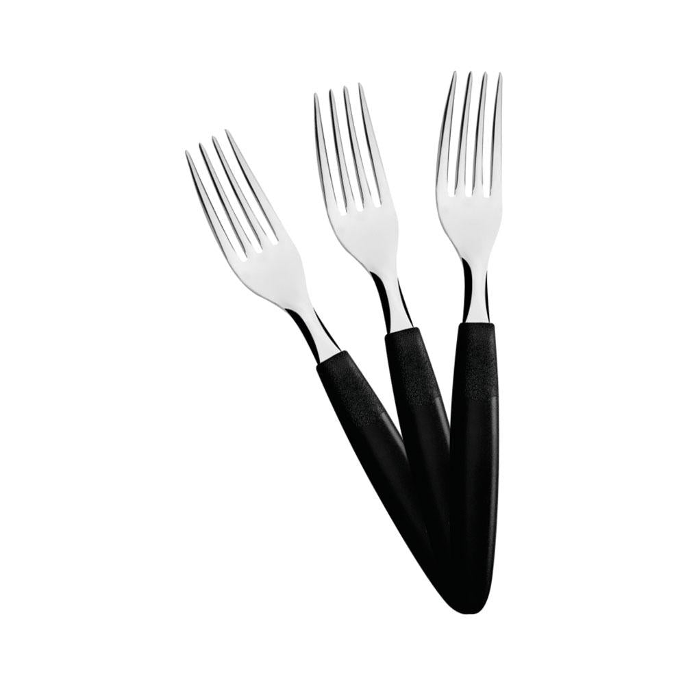 KIT - 6 Garfos de Mesa Ipanema Lâmina em Aço Inox Cabo Preto GPTOP - Tramontina