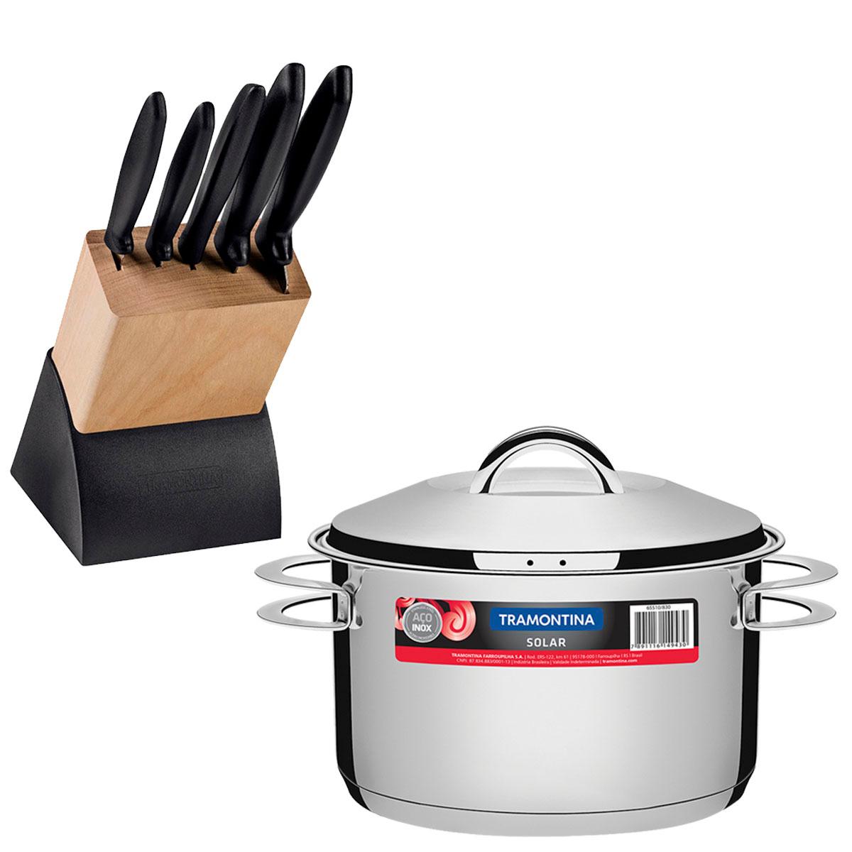 Kit - Faqueiro Plenus 6 Peças + 1 Panela Inox Solar 6,1 Lts Solar Pit2 - Tramontina