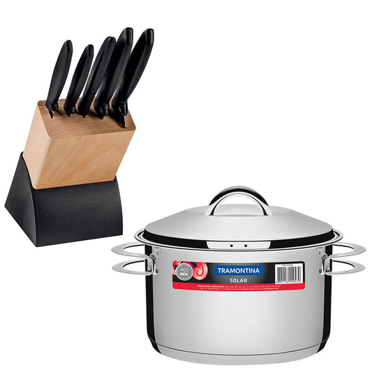 Kit - Faqueiro Plenus 6 Peças + 1 Panela Inox Solar 6,1 Lts Solar Pit2 - Tramontina