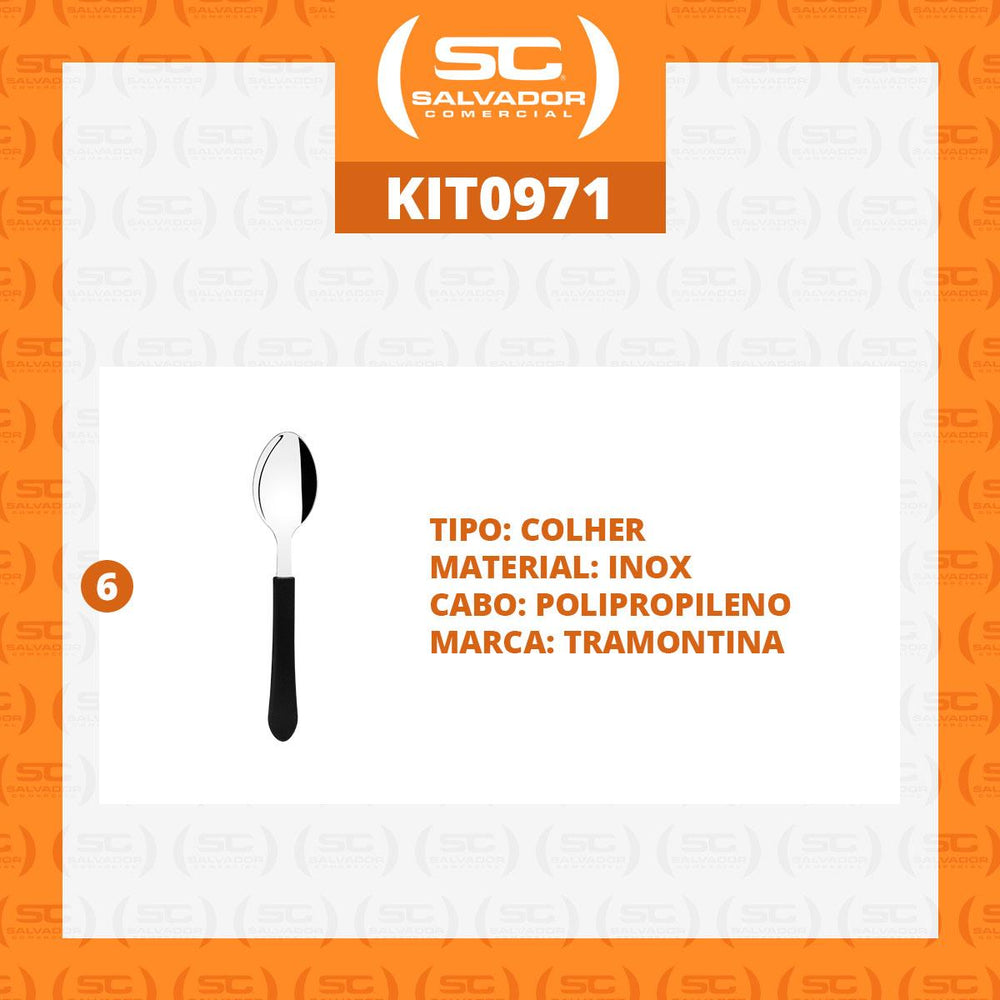 Kit 6 Colheres de Sopa Leme Com Lâmina em Aço Inox Cabo Preto CPBAG - Tramontina 23183400
