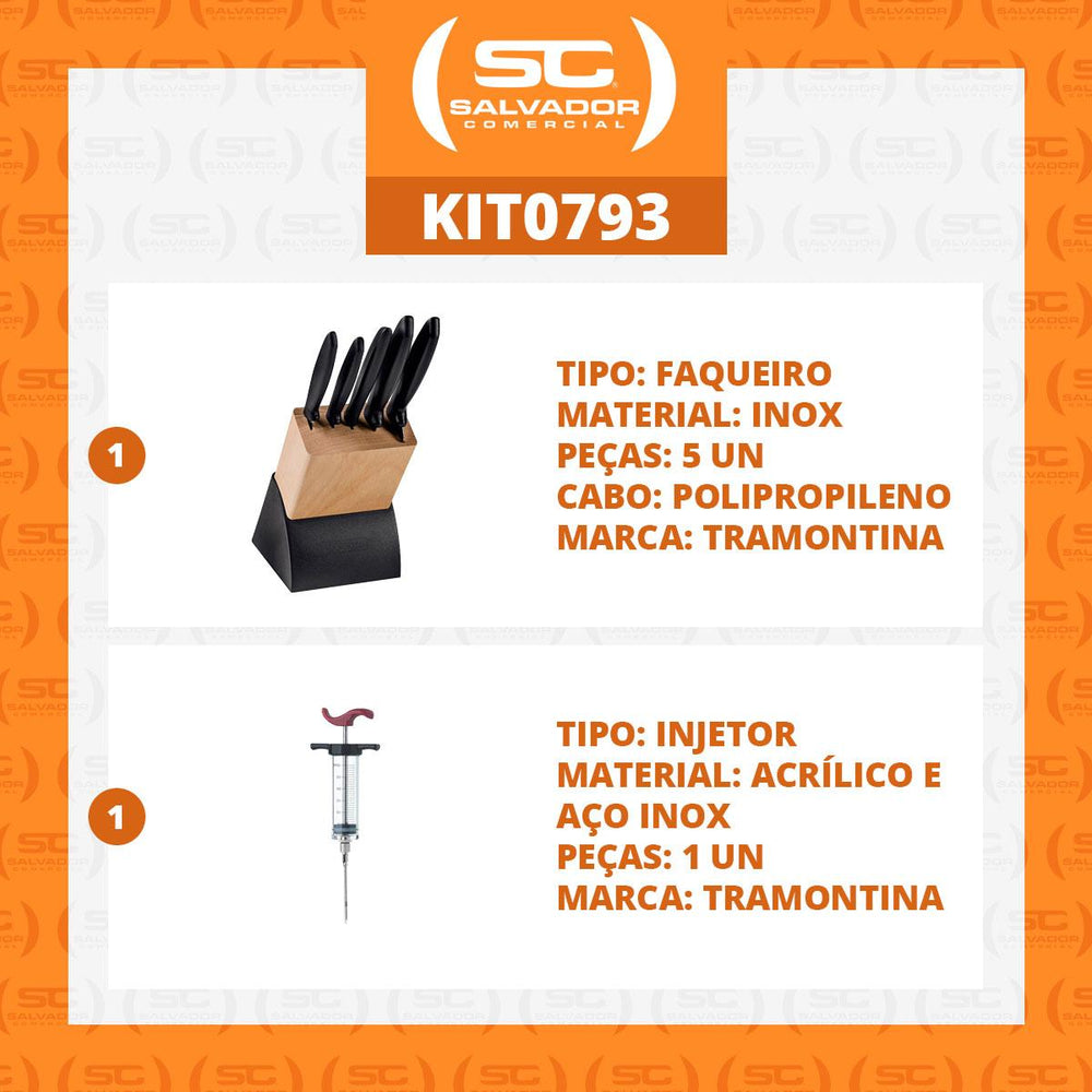Kit Faqueiro Plenus 6 Peças + 1 Injetor de Temperos Para Churrasco - Tramontina