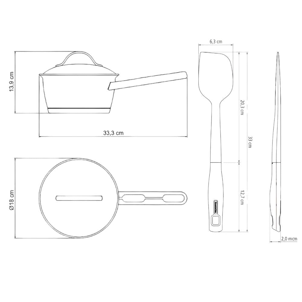 Conjunto Brigadeiro Panela Allegra Inox 1,5L Fundo Triplo e Espátula de Silicone - Tramontina