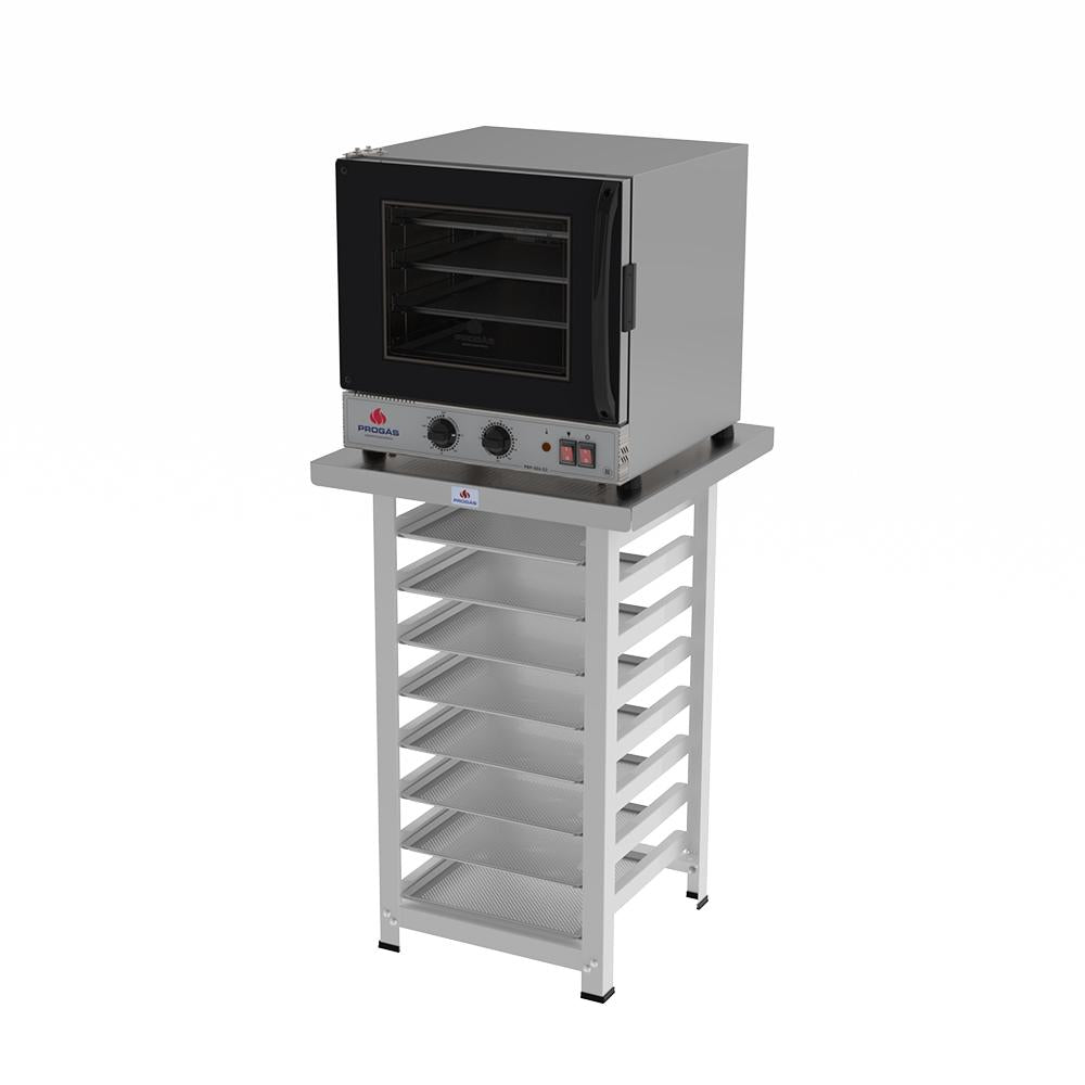Kit Forno Turbo Elétrico PRP-004 G2 127V Preto + Bancada MES-004 Progás + 8 Assadeiras Cimapi