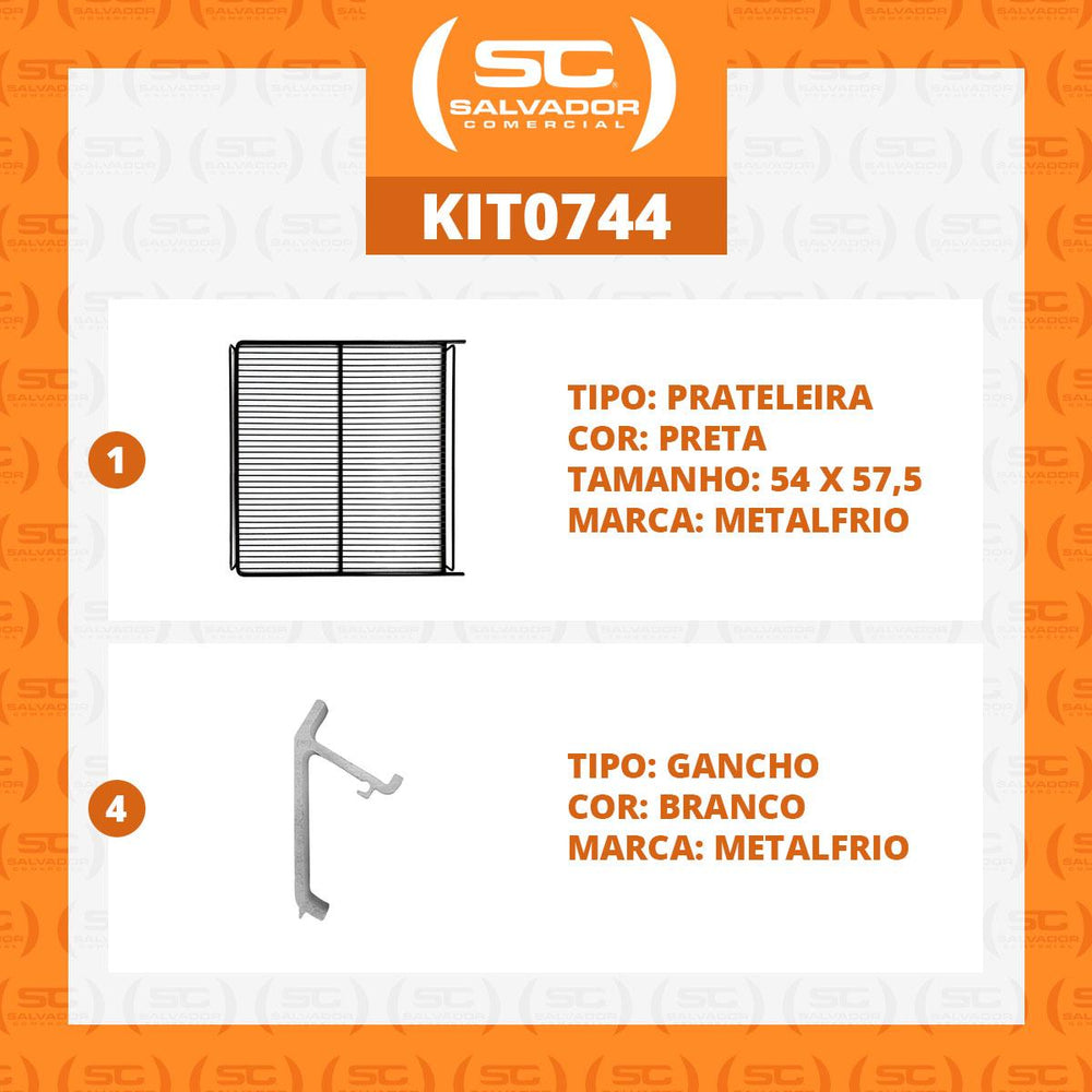 Kit - 1 Prateleira Preta Visa Vn50 Vb52 Vf50 + 4 Ganchos Suporte - Metalfrio