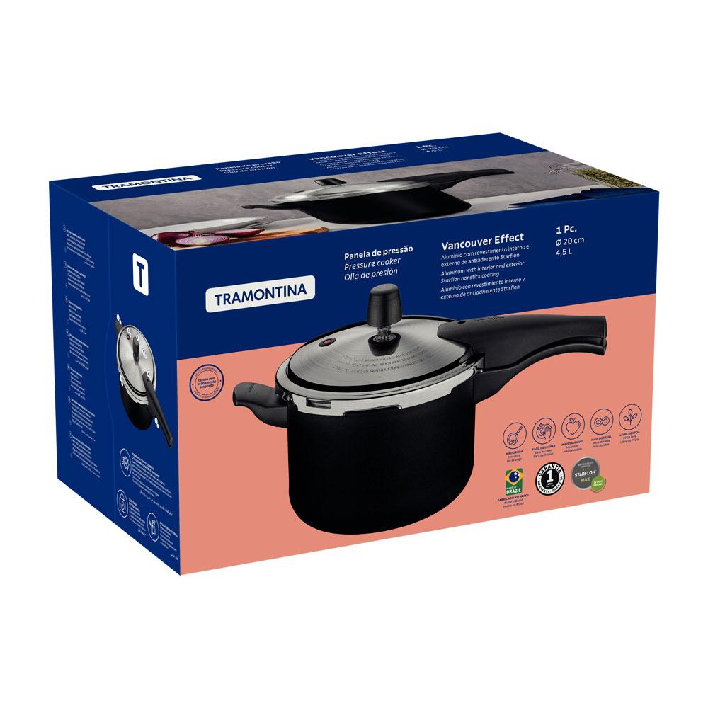 Panela de Pressão Effect Alumínio Revestimento Antiaderente 20 cm 4,5 l Preto - Tramontina 20591420
