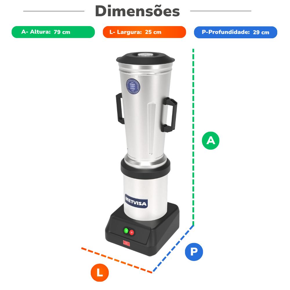 Liquidificador Comercial Baixa Rotação 8l 3500 Rpm 1/2cv Lqi.8 127v - Metvisa