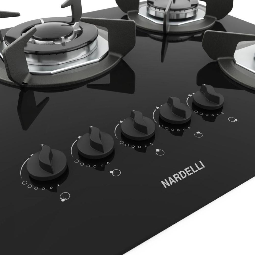 Fogão Cooktop Vidro Gás 4B Simp 1B Tripla Safe Ferro Flange Inox SAFE5D Bivolt - Nardelli 27011601-00