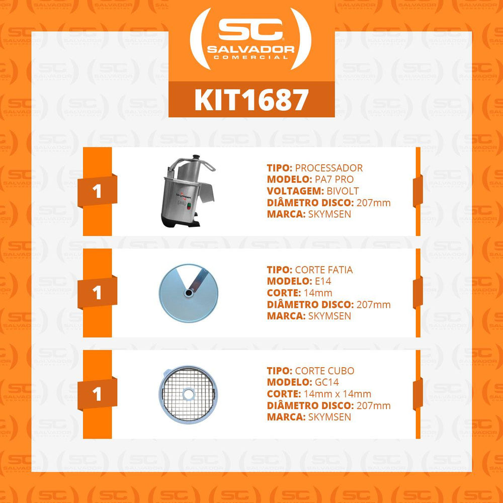 Processador de Alimentos Corte Fatias 14mm e Cubos 14mm 14x14x14mm PA7 PRO Bivolt - Skymsen