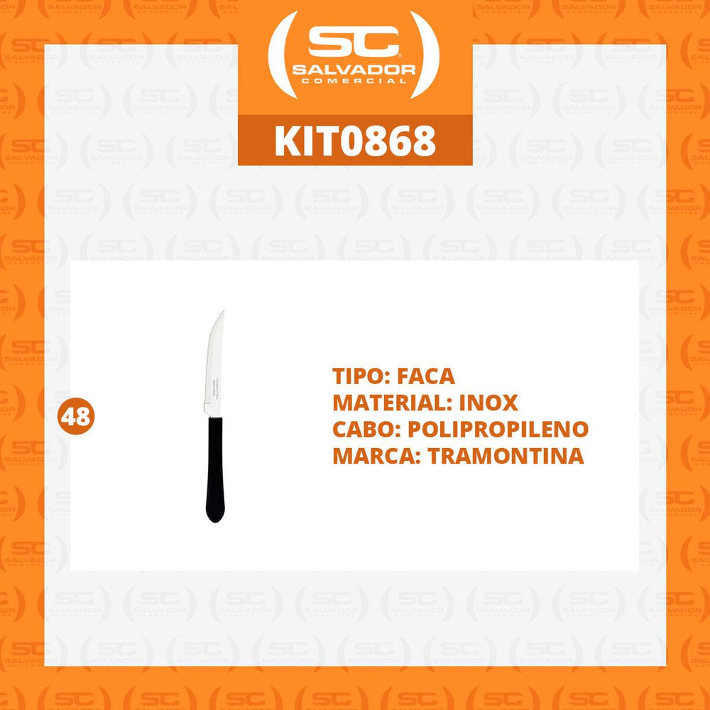 Kit 48 Facas para Churrasco Leme Com Lâmina em Aço Inox Cabo Preto FPBAG - Tramontina