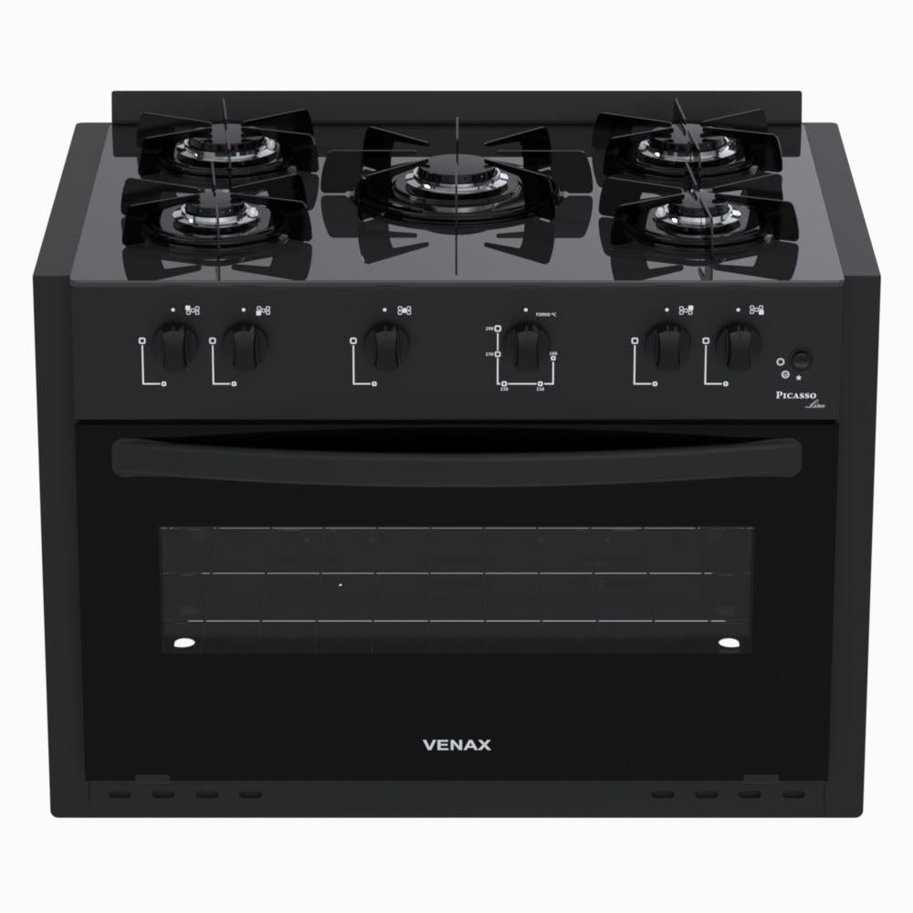 Fogão de Embutir 5 Bocas Picasso Line Preto Fosco Gás GLP Com Forno PCEL560 - Venax 30260