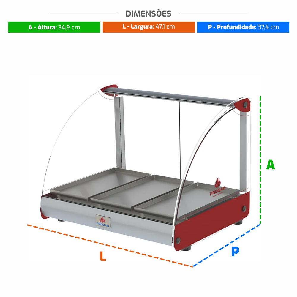 Estufa de Salgados Aquecida Curva 3 Bandejas 250W PRV-03E Vermelho 220V - Progás P36081