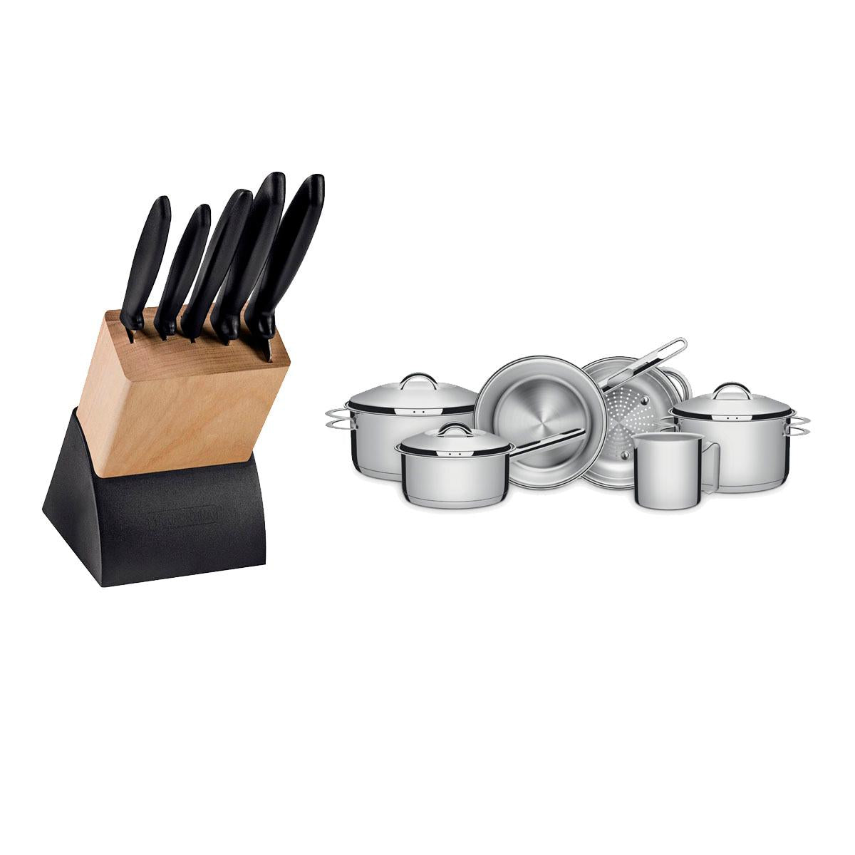 Kit - Faqueiro Plenus 6 Peças + 1 Jogo de Panelas Inox Solar 6 Peças - Tramontina