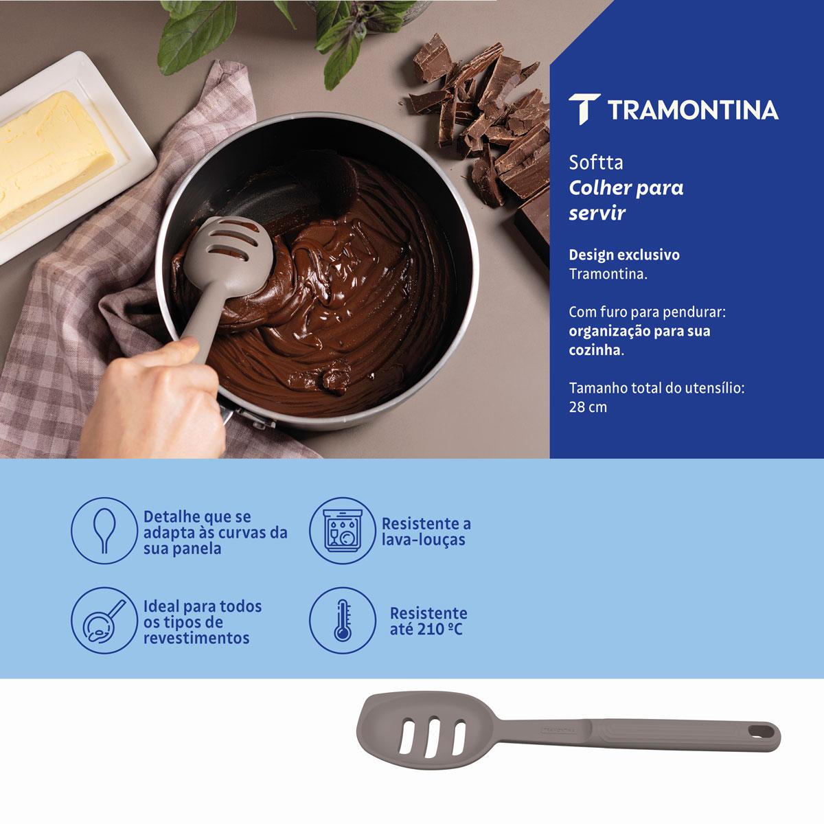 Colher Para Servir Vazada Softta em Silicone Cinza - Tramontina 25853160