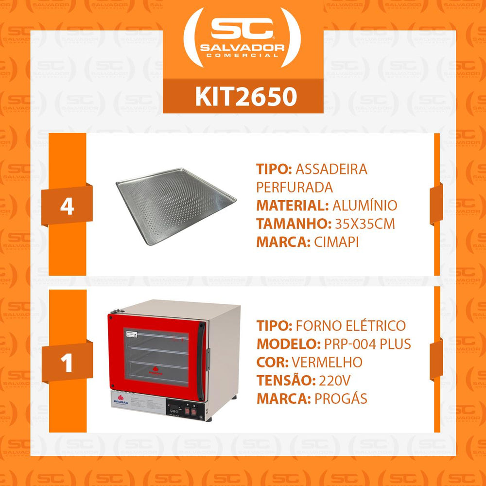 Kit Forno Turbo Elétrico PRP-004 Plus 220V Vermelho Progás + 4 Assadeiras Cimapi