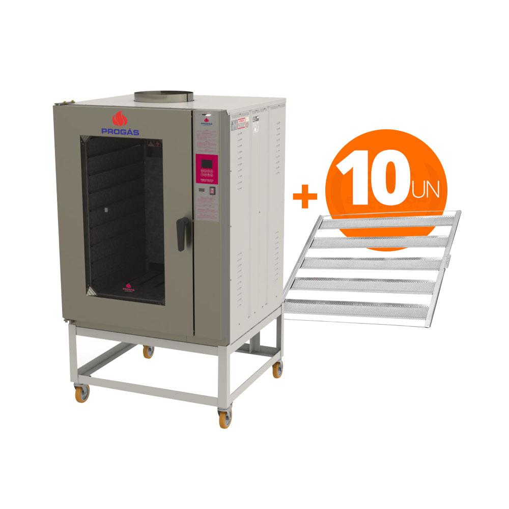 Kit Forno Turbo a Gás 10 Níveis PRP-10000 Bivolt + 10 Esteiras Alumínio 50g 58x70 - Progás