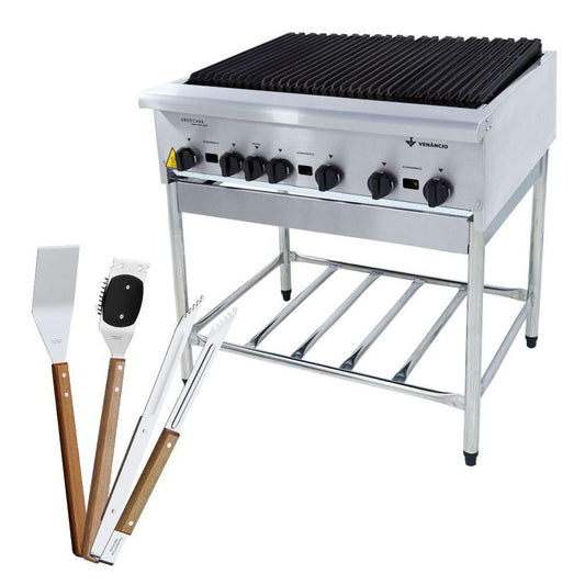 Chapa Charbroiler Americana Profissional Grill 90cm Gás Inox Com Pé Cggp90 e Utensílios - Venâncio