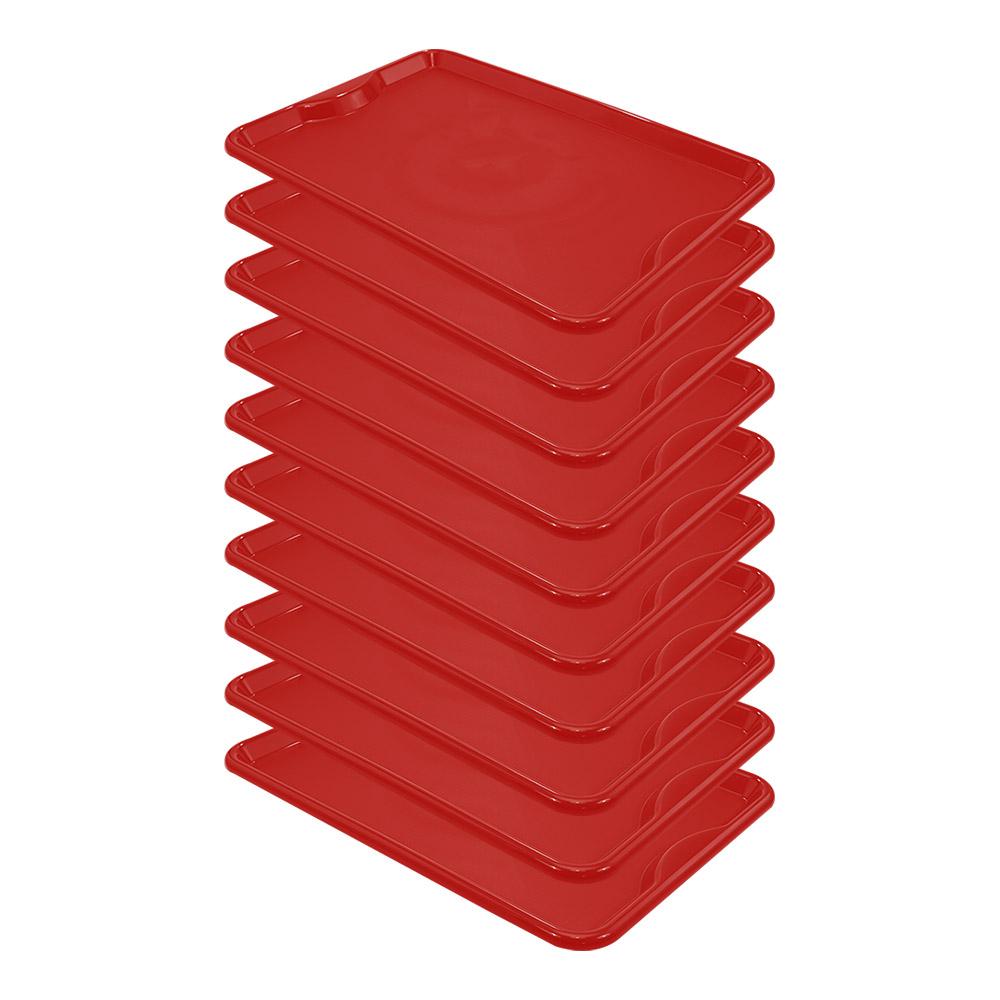 Conjunto 10 Bandejas Plásticas Self-Service Refeição 48x32,5x2 BR-100 Vermelha - Della Plast