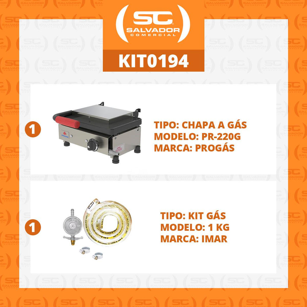Kit Chapa Sanduicheira a Gás Prensa Profissional Mini Grill PR-220G + Kit Gás - Progás