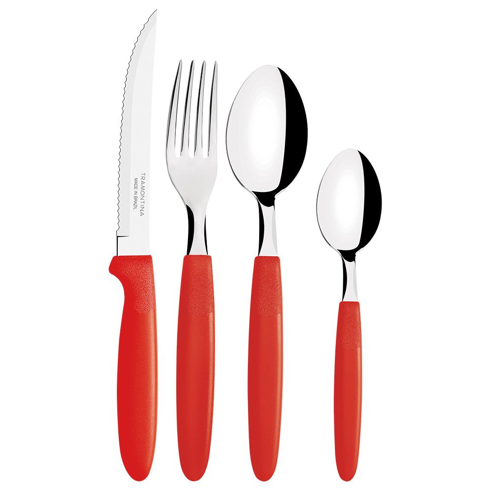 Caçarola Turim Alumínio Chumbo Antiaderente 2,8L + Faqueiro Ipanema Vermelho 24pc + Wok Loreto 3,6L