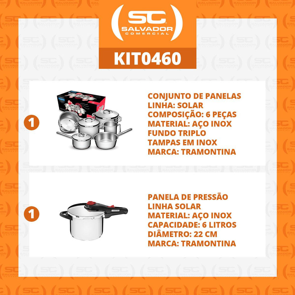 Kit Jogo de Panelas Solar 6pçs Inox + Panela de Pressão 6l Solar - Tramontina
