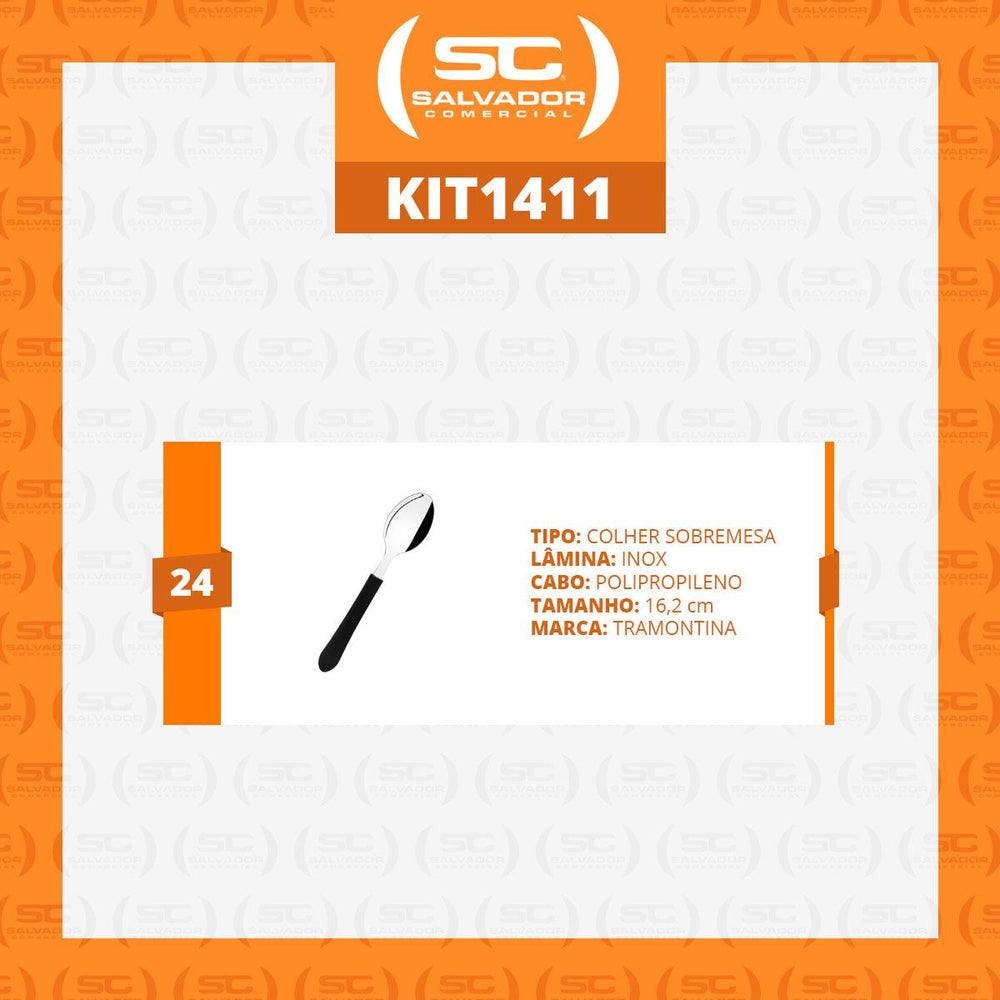 Kit 24 Colheres de Sobremesa Leme Com Lâmina Em Aço Inox Cabo Preto Cspbag - Tramontina