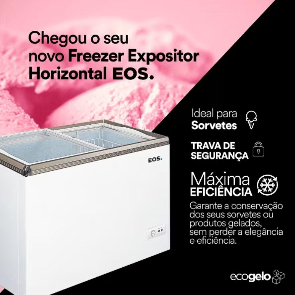 Freezer Horizontal Expositor 120 Litros Dupla Ação -22ºC a +8ºC Eco Gelo Tampa de Vidro EEH120XX 127V - EOS