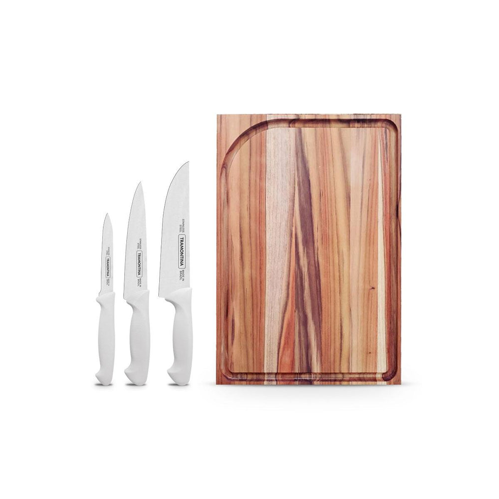 Kit Faqueiro Premium 3 Peças + 1 Tábua Para Churrasco 49x35 - Tramontina