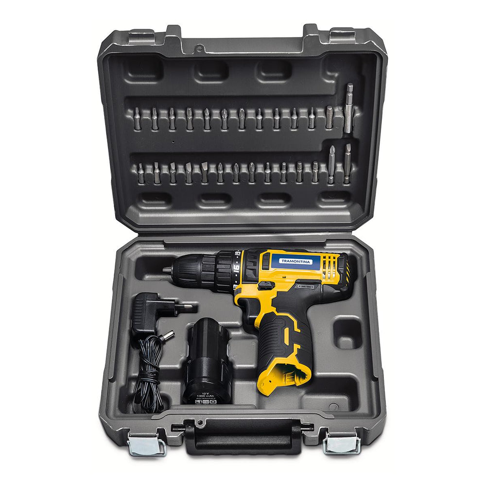 Parafusadeira Furadeira 12V à Bateria Com 30 Peças - Tramontina 42382230