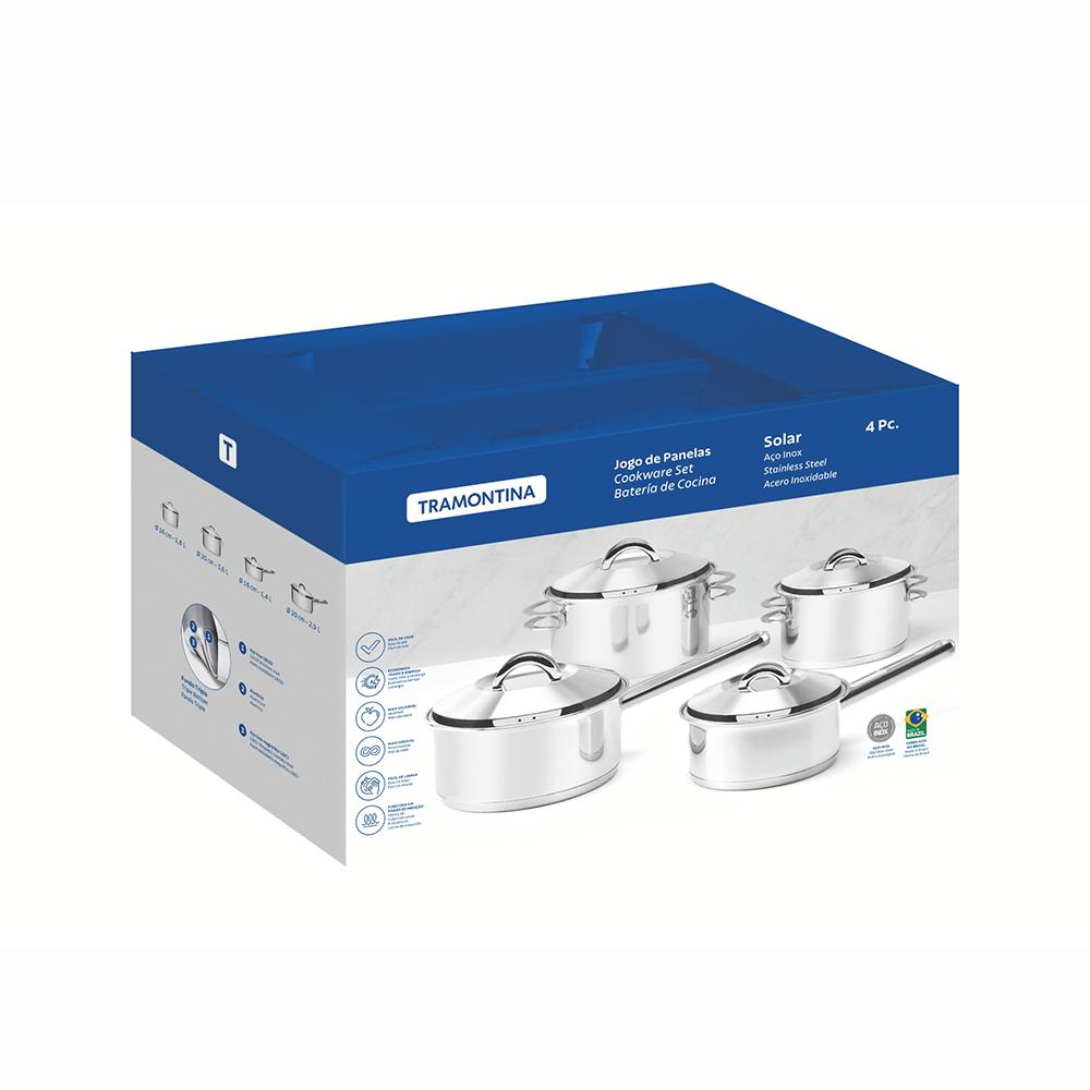 Jogo de Panelas Solar em Aço Inox Com Fundo Triplo Indução 4 Peças - Tramontina 65510760