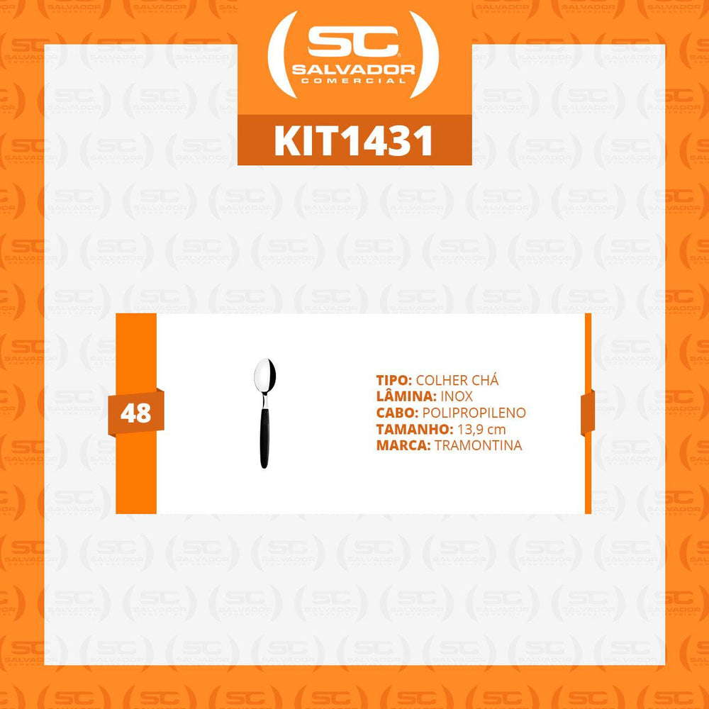 Kit 48 Colheres de Chá Ipanema Com Lâmina Em Aço Inox Cabo Preto Ccptop - Tramontina
