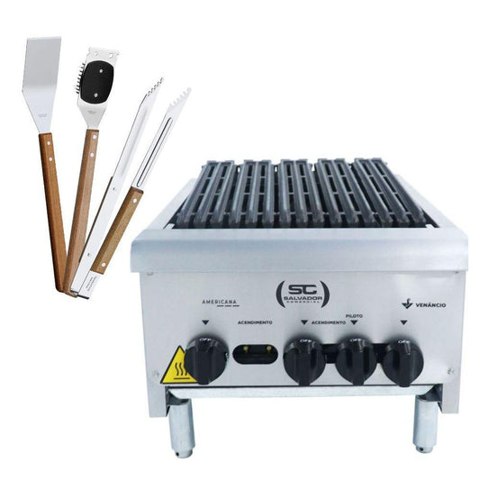 Chapa Charbroiler Americana Profissional Grill 45cm Gás Inox Cgg45 e Utensílios - Venâncio