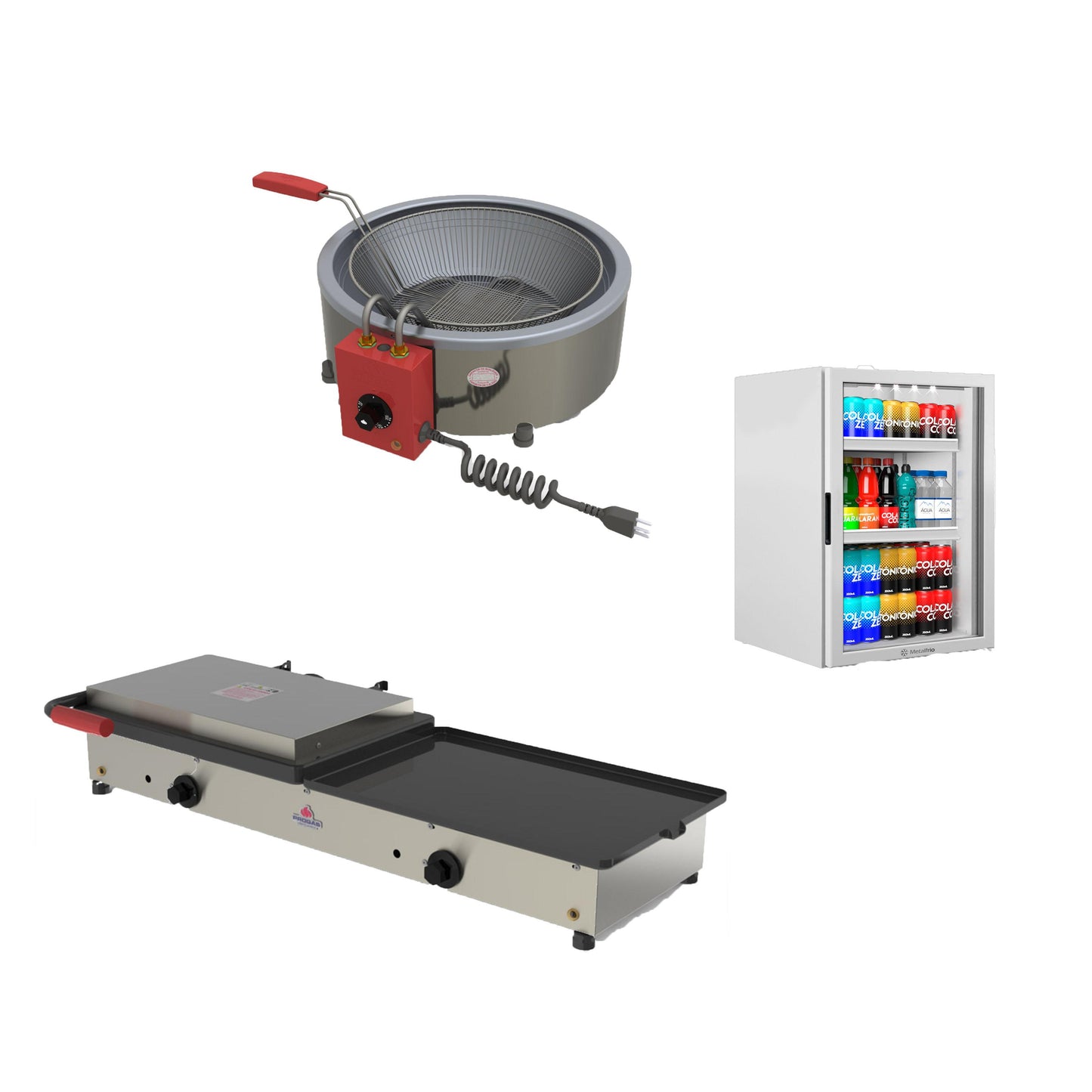 Kit Burger Elétrico - Prensa e Chapa Pr950e + Fritadeira Pr70el + Refrigerador Vb11 - 127v