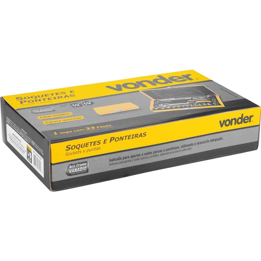 Jogo de Soquetes e Ponteiras Com Encaixe de 1/4"" 4mm a 13mm Com 33 Peças - Vonder 3029014033